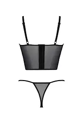 Комплект Passion KERRIA SET black, S/M, сітка+мереживо, бюстьє та стрінги - мініатюра 4
