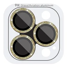 Захисне скло Metal Sparkles на камеру (у упак.) для Apple iPhone 15 Pro (6.1) /15 Pro Max (6.7) Золотий / Gold - мініатюра 4
