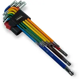 Набір Г-подібних ключів Torx Haisser T10-50 екстра-довгих кольорових з отвором 9 шт. (109344) - мініатюра 3
