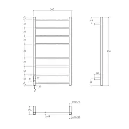 Електрична рушникосушка Volle Cuadro 500x900 cepillado cromo 9234.000013 - мініатюра 3