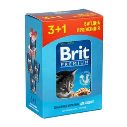 Набір паучів \"3+1\" для кошенят Brit Premium Cat Pouch Chicken Chunks for Kitten, 4 × 100 г