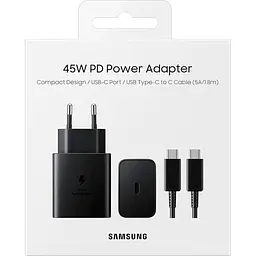 Мережевий зарядний пристрій Samsung Black, 45W + кабель USB Type-C (EP-T4511XBEGEU) - мініатюра 2