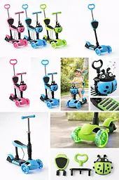 Триколісний дитячий самокат 5 в 1 з батьківською ручкою та сидінням Scooter - мініатюра 6