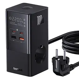 МЗП Baseus PowerCombo Tower PowerStrip 100W (2USB-A/2C/2Socket) (1.5m) (E00023609113-00) Cluster Black