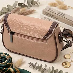 Сумка для жінок з фактурним клапаном з натуральної шкіри Vintage 22373 бежева - мініатюра 4
