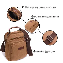Відмінна вертикальна сумка для чоловіків із текстилю Vintage 22236 коричневий - мініатюра 8
