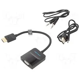 Перехідник HDMI M to VGA F + Micro USB F + 3.5mm F 0.15m black Vention (42161)