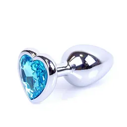 Анальна пробка B - Series HeavyFun Jewellery Silver Heart, 7 см (блакитний)