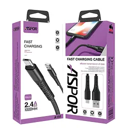 Кабель Aspor A192 USB – Lightning 2.4A/1м- чорний - мініатюра 2