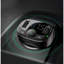 FM-модулятор трансмітер Baseus T-Typed + bluetooth (2USB) CCTM-01 Black - мініатюра 9