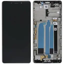 Дисплей Sony i3312 Xperia L3 /i3322 /i4312 /i4332 чорний, PRC переклеєне скло, з рамкою сріблястого кольору