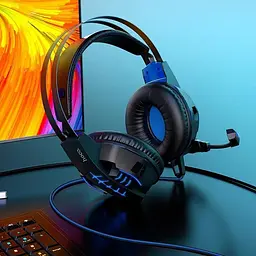 Навушники Hoco W102 gaming Cool tour провідне ігрове підсвічування LED чорно-сині - мініатюра 3