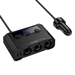 Адаптер автомобильный HOCO Anshun digital display 3-in-1 cigarette lighter car charger Z64 2USB/2Type-C, 15W USB+240W DC