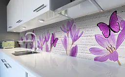 Кухонний фартух Крокуси Метелик вінілова наклейка для кухні Квіти Фіолетовий 60х200 см Happy Pocket Z181351 - мініатюра 6