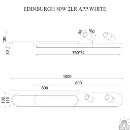 Смарт люстра керована світлодіодна EDINBURGH 2LR 70+4 Вт 1000x130 мм Чорно-Біла ESLLSE - мініатюра 10