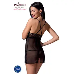 Прозора сорочка приталена Passion QUENTRIS CHEMISE XXL/XXXL, black, трусики - мініатюра 2