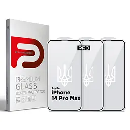 Захисне скло для Apple iPhone 14 Pro Max, Pro 3D LE, повноекранне 3D скло з рамкою, глянцеве, загартоване, протиударне, ультратонке, поліпшене олеофобне і гідрофобне покриття, 9H, повне проклеювання, ArmorStandart (ARM77602)