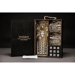 Подарунковий набір Whiskey Stones камені для віскі у дерев'яному пеналі №7 + декантер і 2 склянки Bohemia Diamond + щипці + мішечок - мініатюра 2