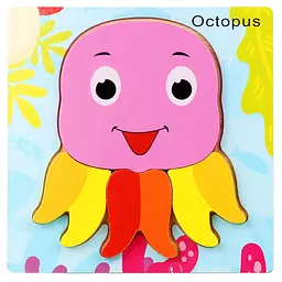 Дерев’яний пазл для дітей Восьминіг Octopus 15×15 см розвиваюча іграшка сортер дитячий дерев’яний пазл морські тварини