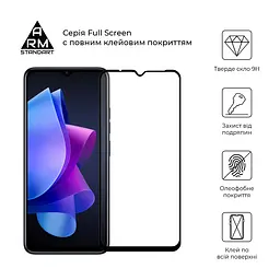 Захисне скло для TECNO Spark Go 2023 (BF7), Full Glue, 2.5D, на весь екран, глянцеве, загартоване 9H, повне проклеювання по всій поверхні, з чорною рамкою, протиударне, ArmorStandart (ARM67167) - мініатюра 2
