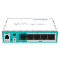 Маршрутизатор Mikrotik hEX lite RB750r2 with 850MHz CPU, 64MB RAM, 5 LAN ports, RouterOS L4, plastic - мініатюра 2