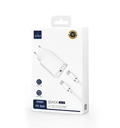 Мережевий зарядний пристрій Wiwu Wi-U001 Type C 20 PD charger set with EU Plug Type C to Type C Білий - мініатюра 2