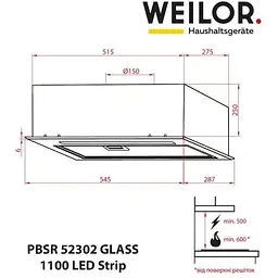 Витяжка вбудована Weilor PBSR 52302 Glass FBL 1100 LED Strip - мініатюра 13