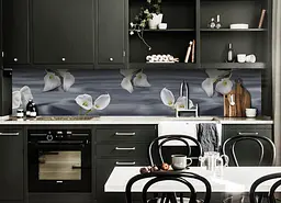 Вініловий кухонний фартух Білі Кали Шовк наклейка для кухні ПВХ Квіти Сірий Happy Pocket Z181872 - мініатюра 4