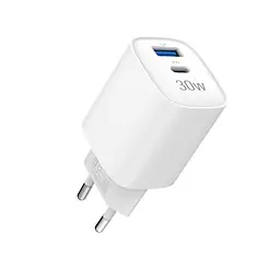 Зарядний пристрій мережевий MAKE 30W GaN3 Type-C PD3.0 + USB QC3.0 White - мініатюра 5