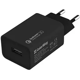 Зарядний пристрій ColorWay 1USB Quick Charge 3.0 (18W) black (CW-CHS013Q-BK)