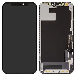 Дисплей для iPhone 12, iPhone 12 Pro, чорний, з рамкою, ., із пластиками камери та давача наближення, без мікросхеми, (OLED)