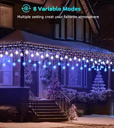 Вулична гірлянда Icicle Outdoor зі сніжинкою, 10,7M/35Ft 240LED Під'єднувані Icicle Lights Waterproof, 8 режимів і 3 таймери - мініатюра 5