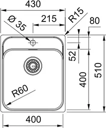 Franke Мийка кухонная Smart, нерж.сталь, прямокутник, без крил, 430х510мм, чаша - 1, монтаж врівень, SRX 210-40 TL, нерж полірів. - мініатюра 3