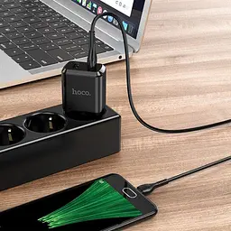 Мережевий зарядний пристрій Hoco 2 USB Hoco N7 Speedy 2.1A Black + USB Cable XiaomicroUSB - мініатюра 4