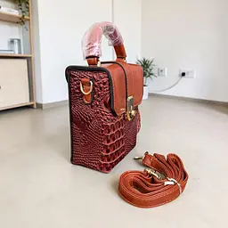 Сумка жіноча через плече крос-боді коричнева маленька під рептилію (2031Р) - мініатюра 3