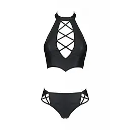 Комплект из эко-кожи: бра и трусики с имитацией шнуровки Passion Nancy Bikini, 6XL/7XL, черный - миниатюра 3