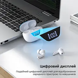 Бездротові навушники Choetech BH-T60 White TWS, Bluetooth 5.3, ANC+ENC, LED-дисплей (43-00135) - мініатюра 9