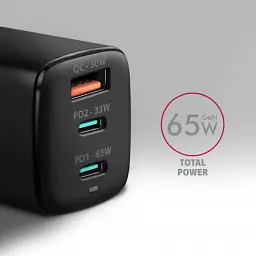 Зарядний пристрій AXAGON 1xUSB + 2xUSB-C 65W QC4+ PD3.0 PPS black (ACU-DPQ65) - мініатюра 3
