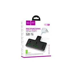 Мережевий фільтр живлення HOCO AC11A, 2 роз, 3 USB, USB-C, 17W, 1,5м Black (AC11AB) - мініатюра 4