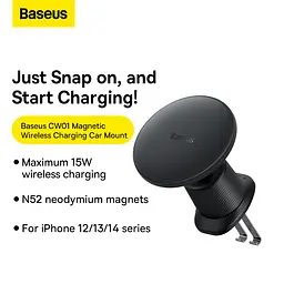 Автотримач для телефона з БЗП Baseus CW01 Magnetic Wireless Charging Car Mount Air Vent Version 15W Cluster Black (C40141001111-00) - мініатюра 5