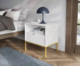 Тумба приліжкова Perfect Home Нова / Nova з 1 шухлядою і золотими ніжками S54 Білий (PFH-091261)