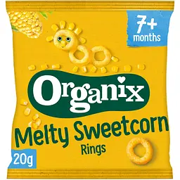 Дитячі кукурудзяні снеки Organix Melty Sweetcorn Rings органічні 20 г