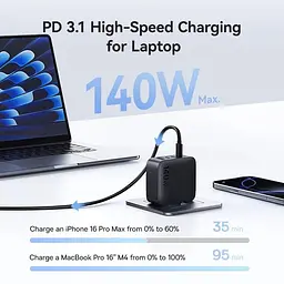Зарядний пристрій - блок адаптер 4 виходи Baseus EnerFill FH11 3USB-C+USB 140W - мініатюра 6