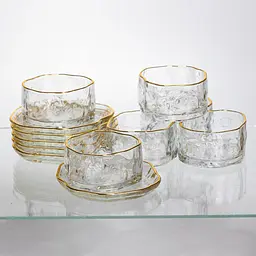 Набір піал з блюдцями скляні Gold Rimmed 200 мл із золотою окантовкою Yiwu HP-34-91 - мініатюра 3
