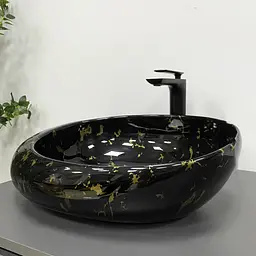 Умивальник VBI Riccia black marmo glossy накладний VBI-017201, Чорний - мініатюра 2