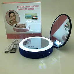 Кишенькове дзеркало акумуляторне з LED підсвічуванням подвійне косметичне з регулюванням яскравості USB UKC MakeUp D8 чорний - мініатюра 3