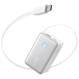 Батарея універсальна Anker 10000mAh Nano 45W, Built-In USB-C Cable, White (A1638H21)