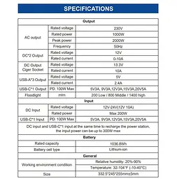 Портативна зарядна станція Optonica PS9420 1000 Вт 1037 Вт·год - мініатюра 4