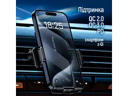 Автомобільний тримач для смартфона ColorWay FlameGrip Wireless Charger 15W Black (CW-CHAW070Q-BK) - мініатюра 11