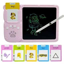 Монтесорі для вивчення англійської мови 2 в 1 інтерактивний планшет і кольорова LCD дошка для малювання 224 слів мишка Рожевий